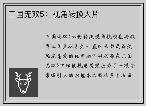 三国无双5：视角转换大片